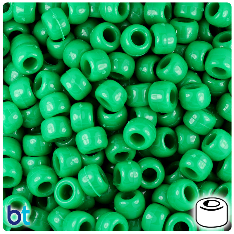 BeadTin Green Opaque 9mm Barrel Plastic Pony Beads (500pcs)