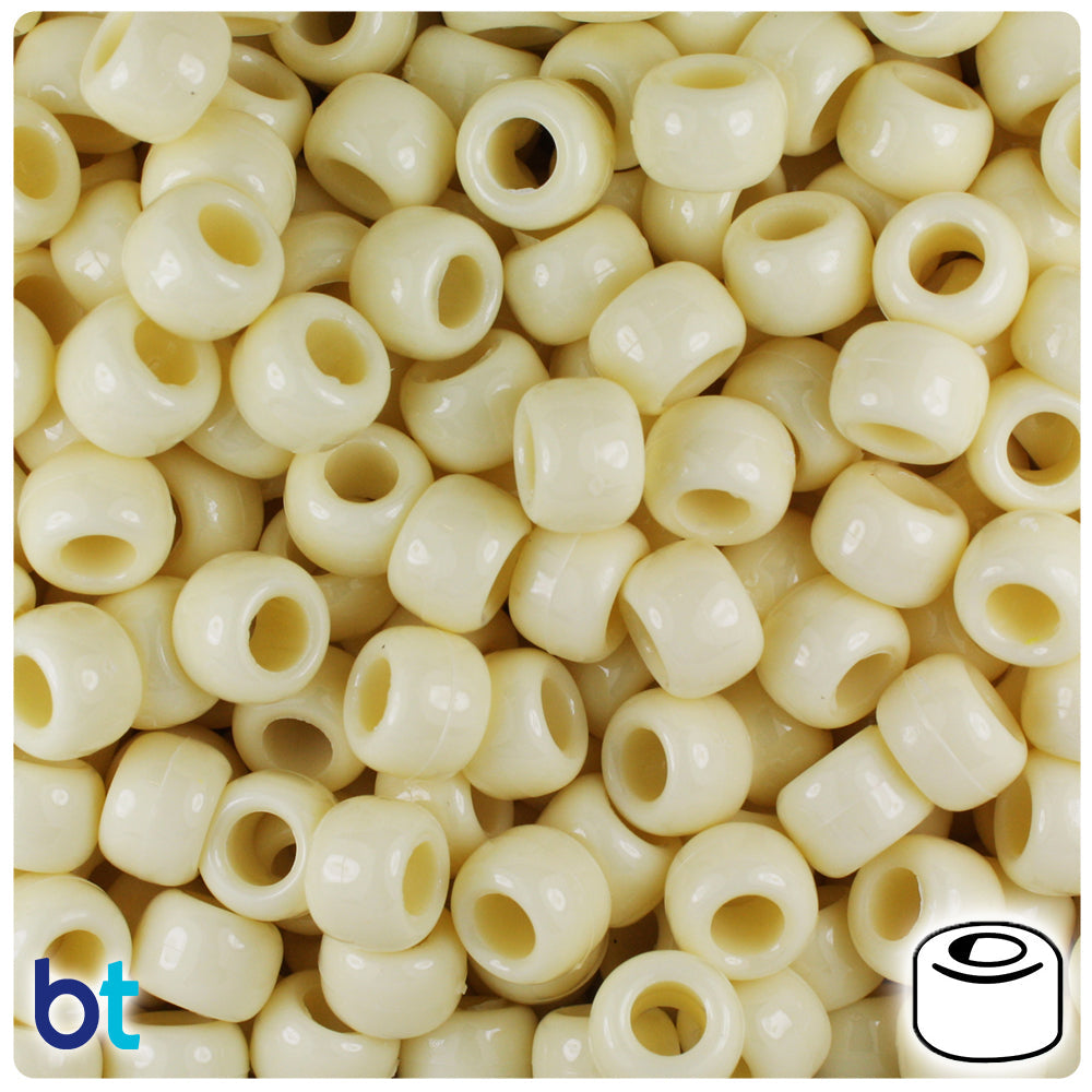 BeadTin Ivory Opaque 9mm Barrel Plastic Pony Beads (500pcs)