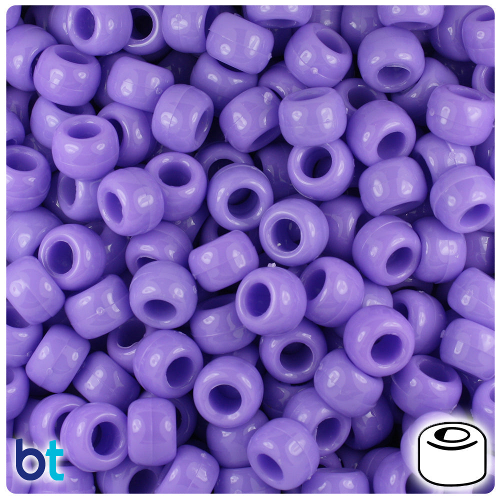 BeadTin Lilac Opaque 9mm Barrel Plastic Pony Beads (500pcs)