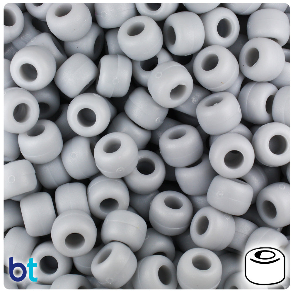 BeadTin Grey Matte 9mm Barrel Plastic Pony Beads (500pcs)