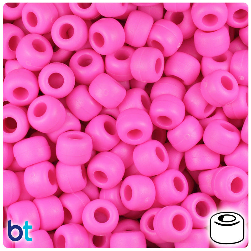 BeadTin Dark Pink Matte 9mm Barrel Plastic Pony Beads (500pcs)