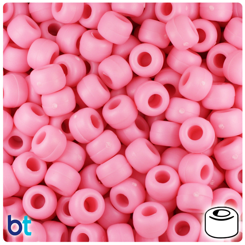 BeadTin Baby Pink Matte 9mm Barrel Plastic Pony Beads (500pcs)