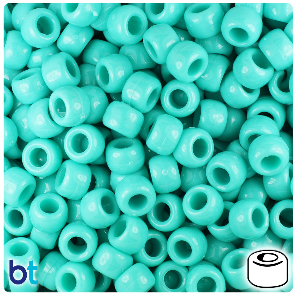 BeadTin Light Turquoise Opaque 9mm Barrel Plastic Pony Beads (500pcs)