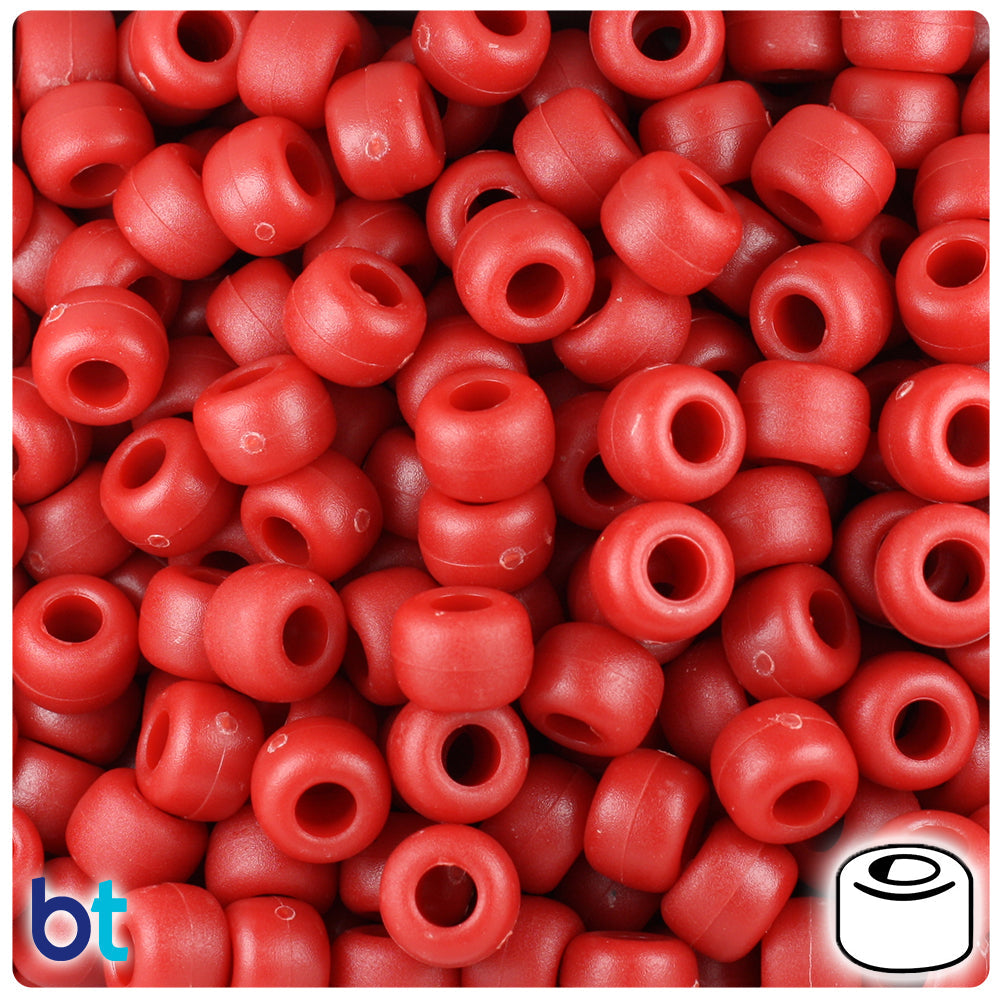 BeadTin Red Matte 9mm Barrel Plastic Pony Beads (500pcs)
