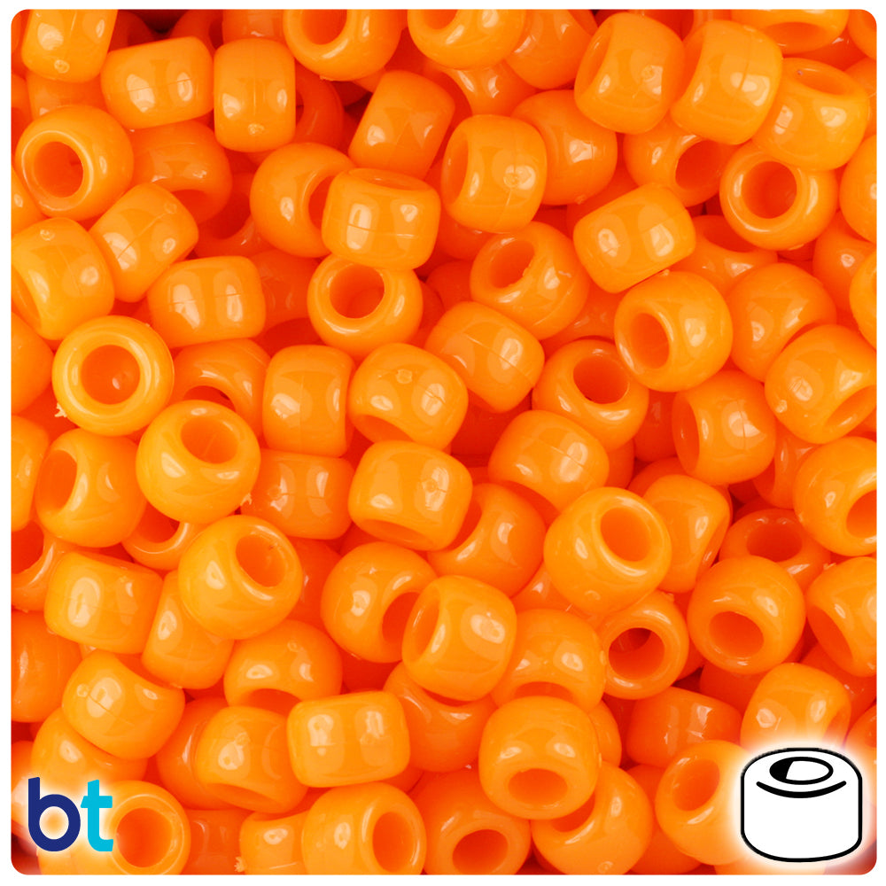 BeadTin Orange Opaque 9mm Barrel Plastic Pony Beads (500pcs)