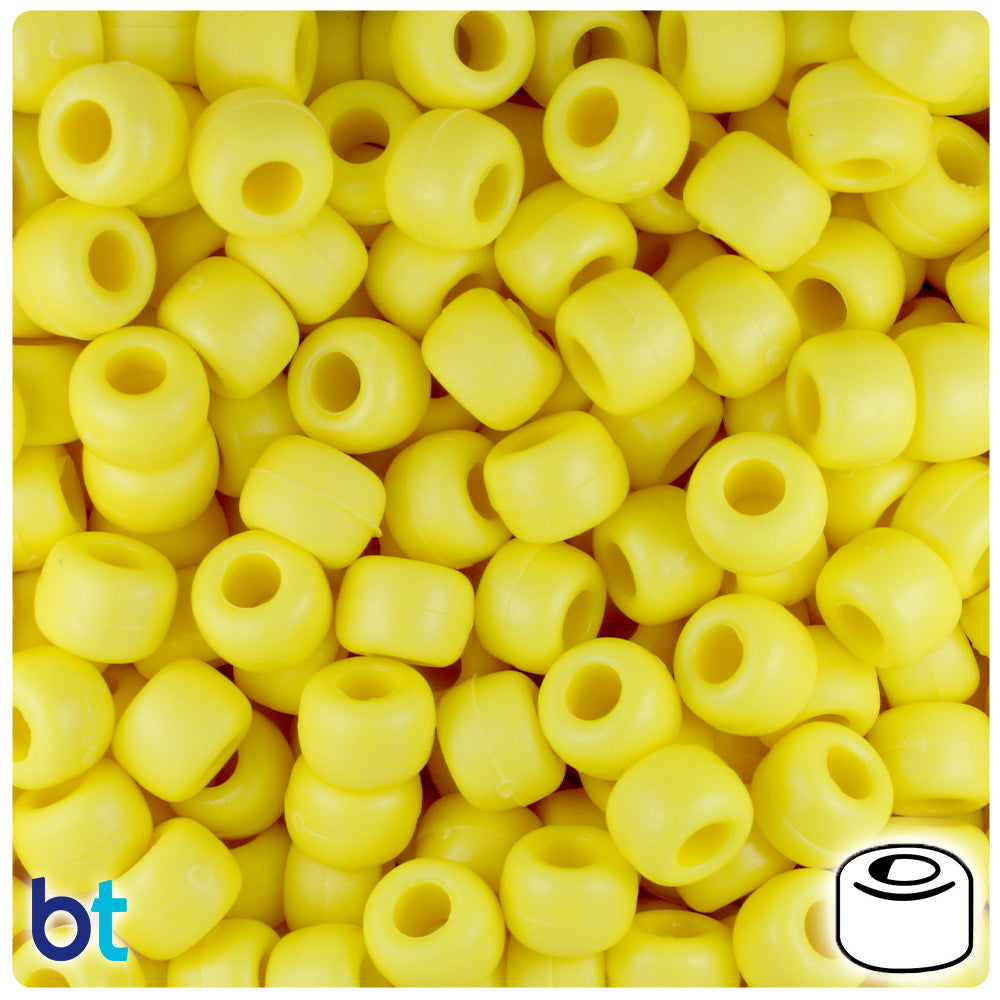 BeadTin Yellow Matte 9mm Barrel Plastic Pony Beads (500pcs)