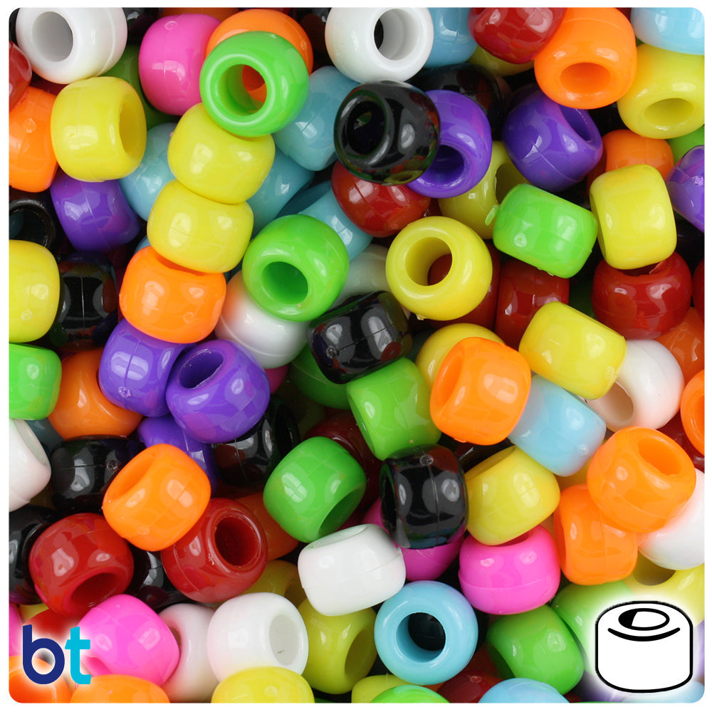 BeadTin Opaque Mix 9mm Barrel Plastic Pony Beads (500pcs)