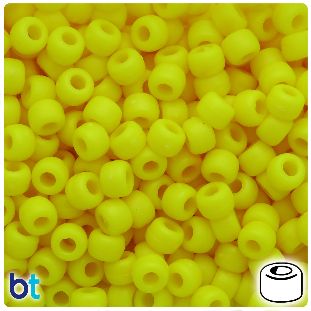 BeadTin Lemon Matte 9mm Barrel Plastic Pony Beads (500pcs)