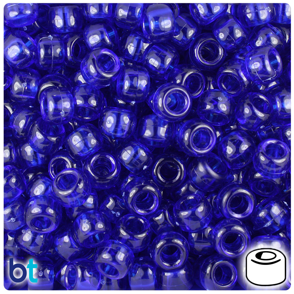 BeadTin Midnight Transparent 9mm Barrel Plastic Pony Beads (500pcs)