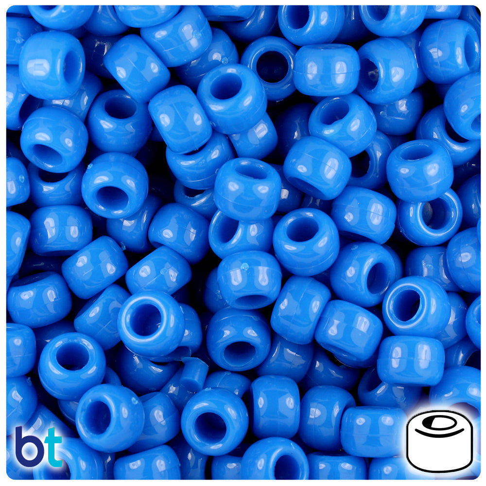 BeadTin True Blue Neon Bright 9mm Barrel Plastic Pony Beads (500pcs)