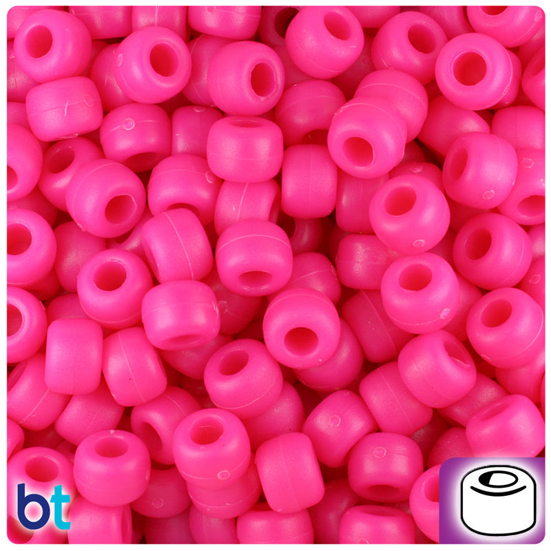 BeadTin Magenta Matte 9mm Barrel Plastic Pony Beads (500pcs)