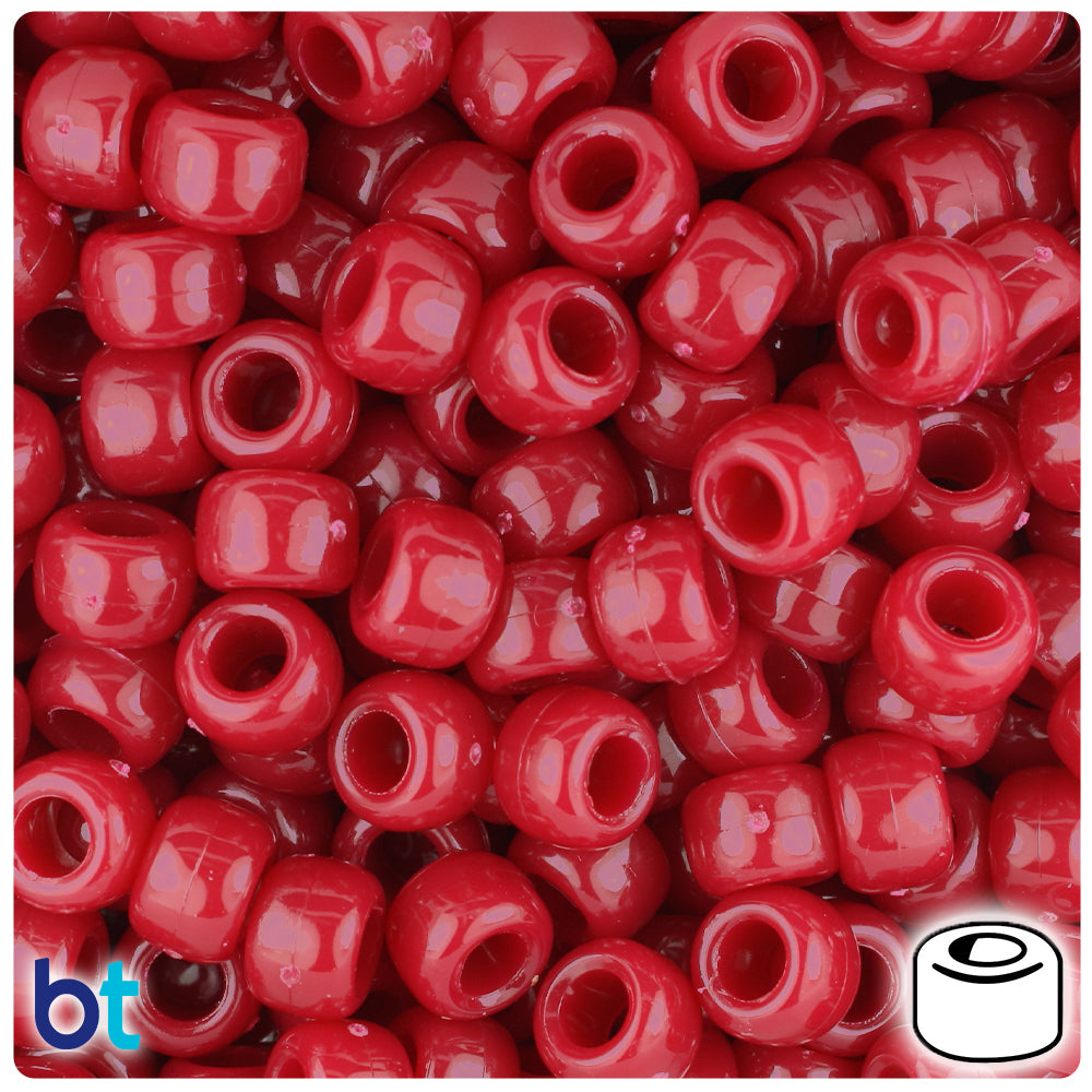 BeadTin Burgundy Opaque 9mm Barrel Plastic Pony Beads (500pcs)