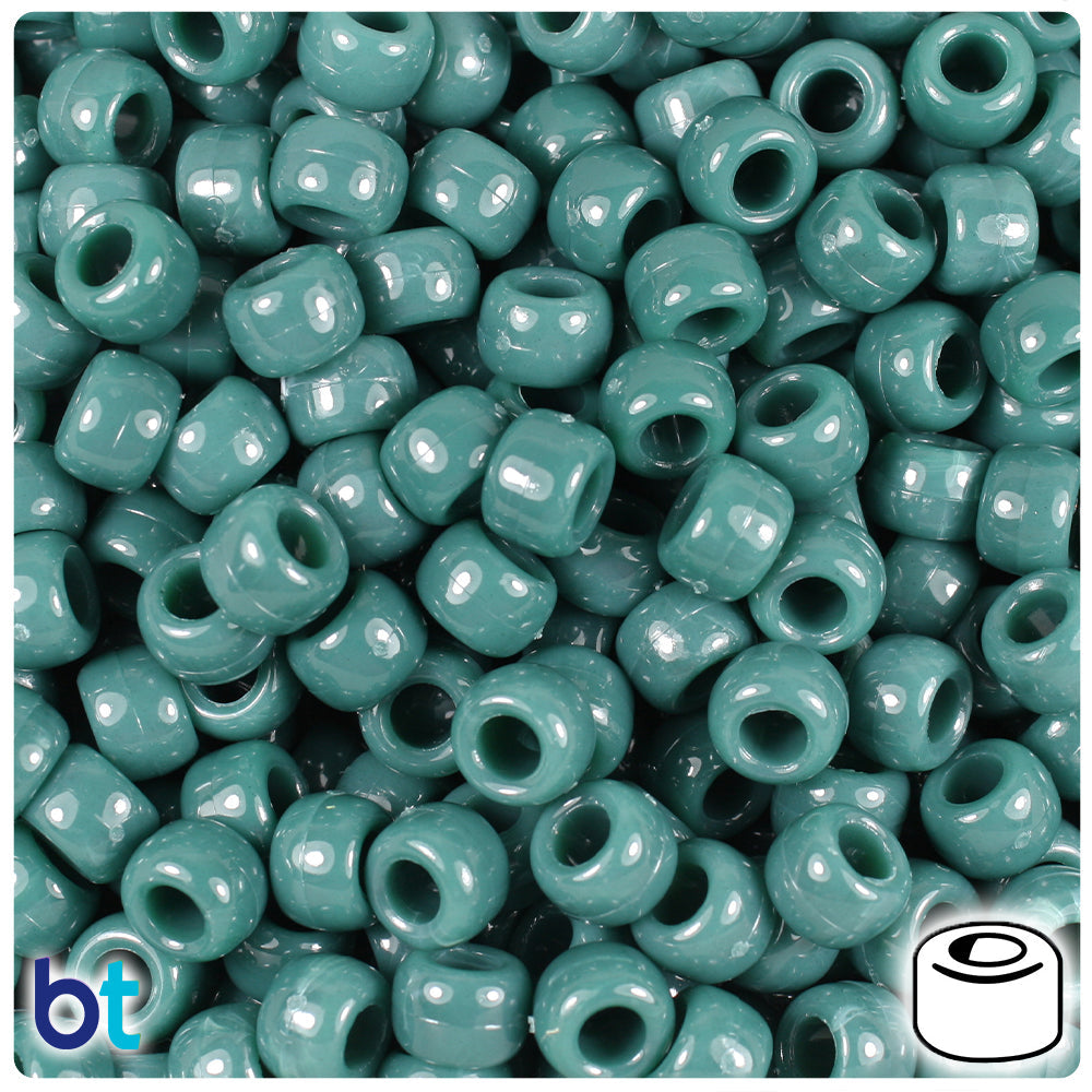 BeadTin Forest Green Marbled 9mm Barrel Plastic Pony Beads (500pcs)