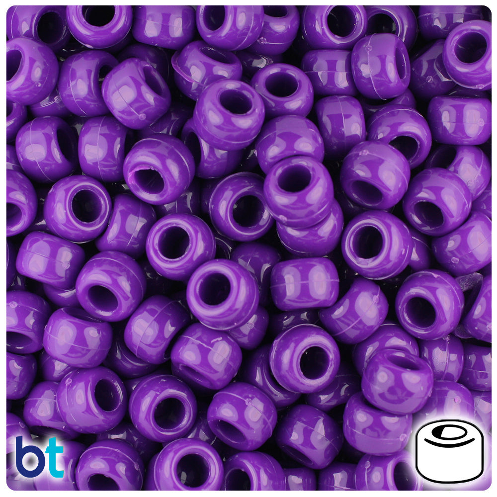 BeadTin Plum Neon Bright 9mm Barrel Plastic Pony Beads (500pcs)