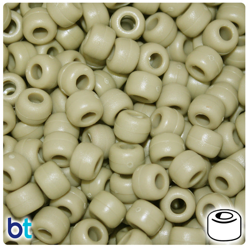 BeadTin Khaki Matte 9mm Barrel Plastic Pony Beads (500pcs)