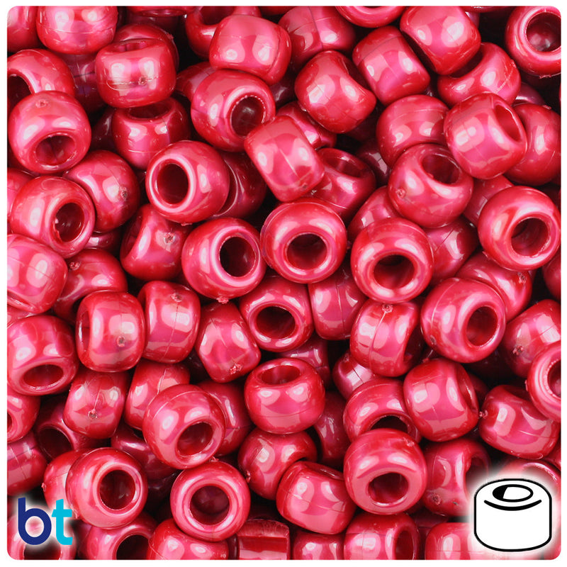 BeadTin Red Pearl 9mm Barrel Plastic Pony Beads (500pcs)