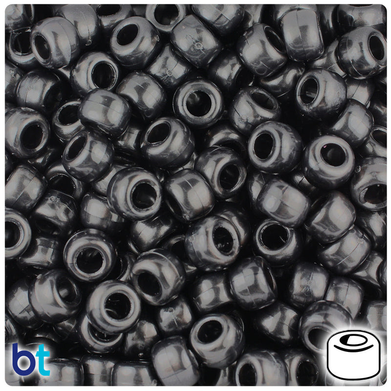 BeadTin Black Pearl 9mm Barrel Plastic Pony Beads (500pcs)