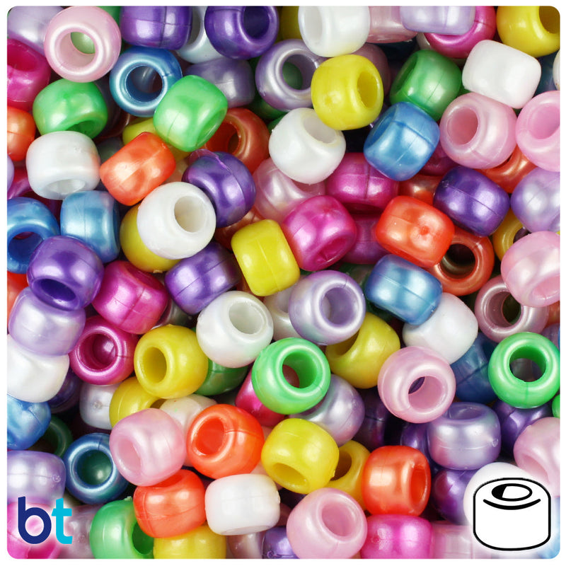 BeadTin Pearl Mix 9mm Barrel Plastic Pony Beads (500pcs)