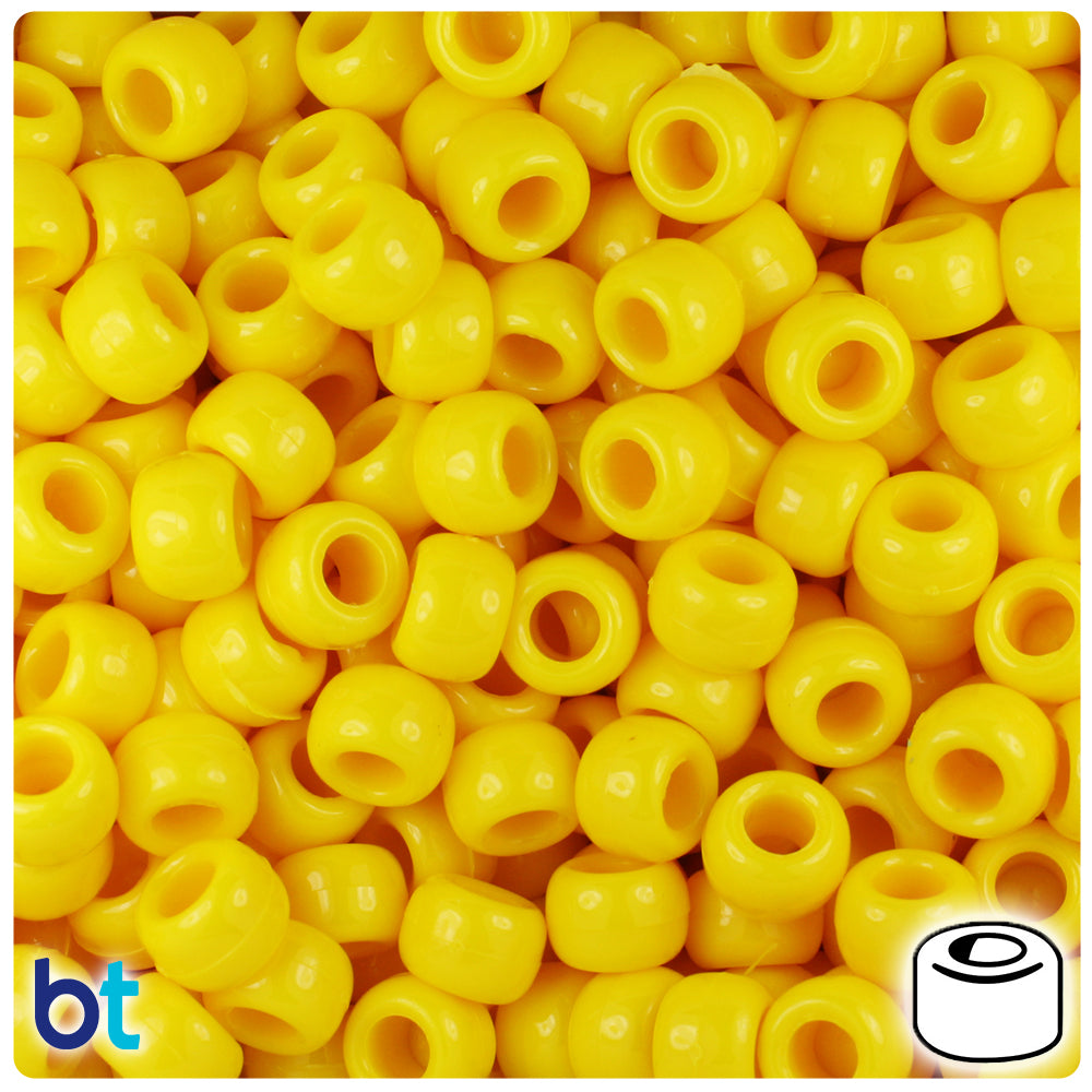 BeadTin Bright Yellow Opaque 9mm Barrel Plastic Pony Beads (500pcs)