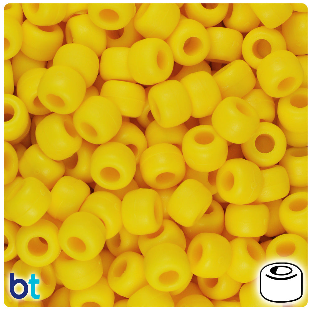 BeadTin Bright Yellow Matte 9mm Barrel Plastic Pony Beads (500pcs)