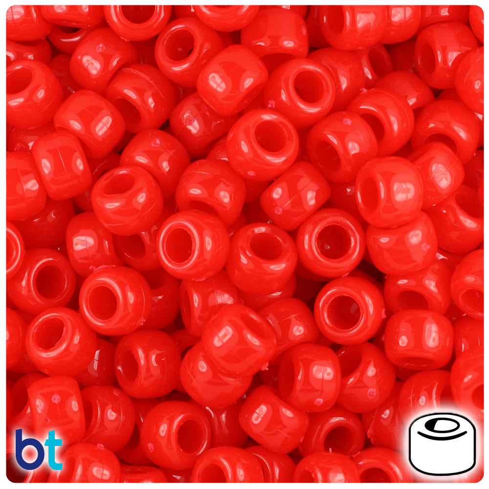 BeadTin Bright Red Opaque 9mm Barrel Plastic Pony Beads (500pcs)