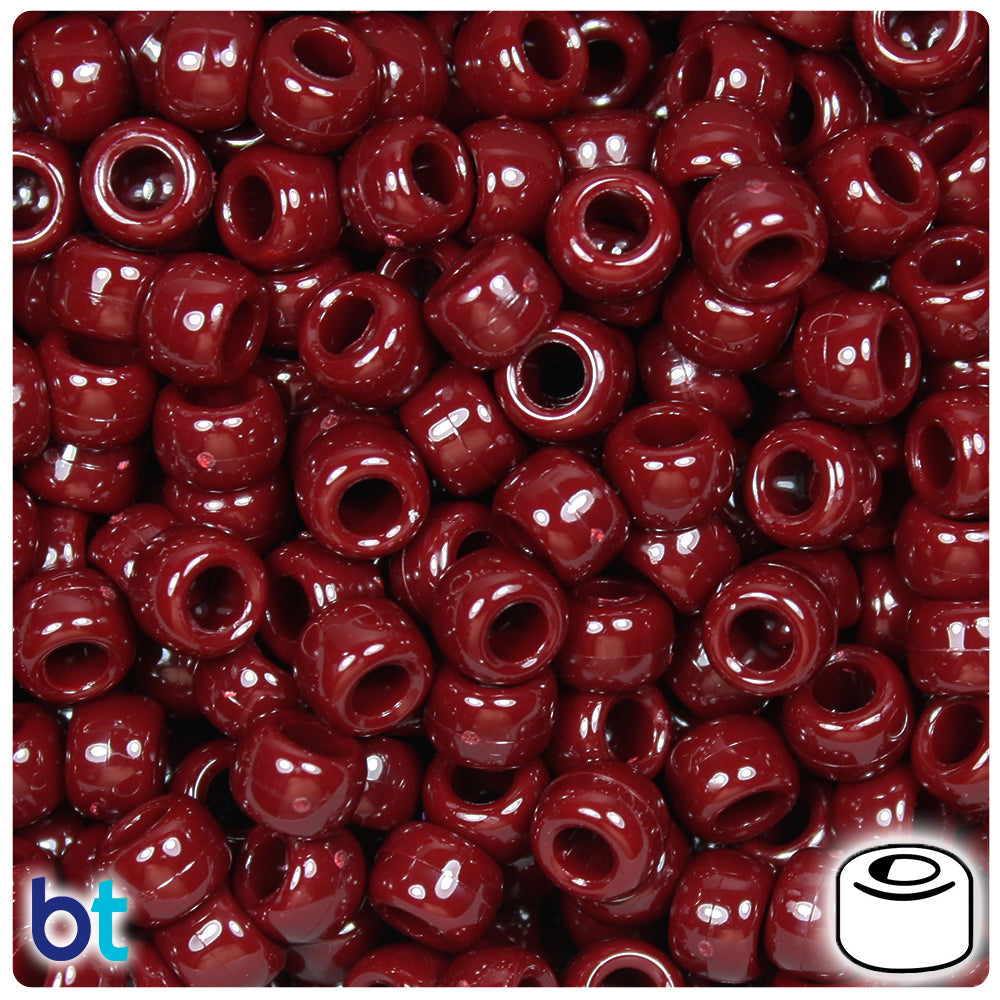 BeadTin Maroon Opaque 9mm Barrel Plastic Pony Beads (500pcs)