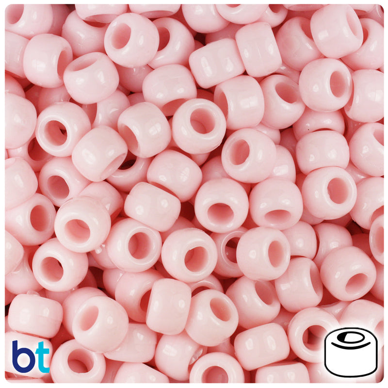 BeadTin Our Lady's Pink Opaque 9mm Barrel Plastic Pony Beads (500pcs)