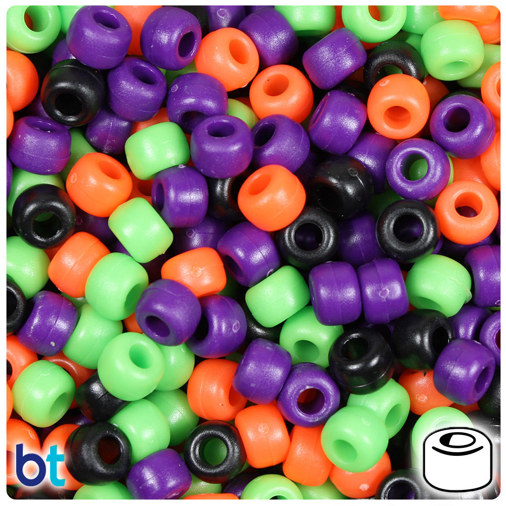 BeadTin Halloween Mix Matte 9mm Barrel Plastic Pony Beads (500pcs)