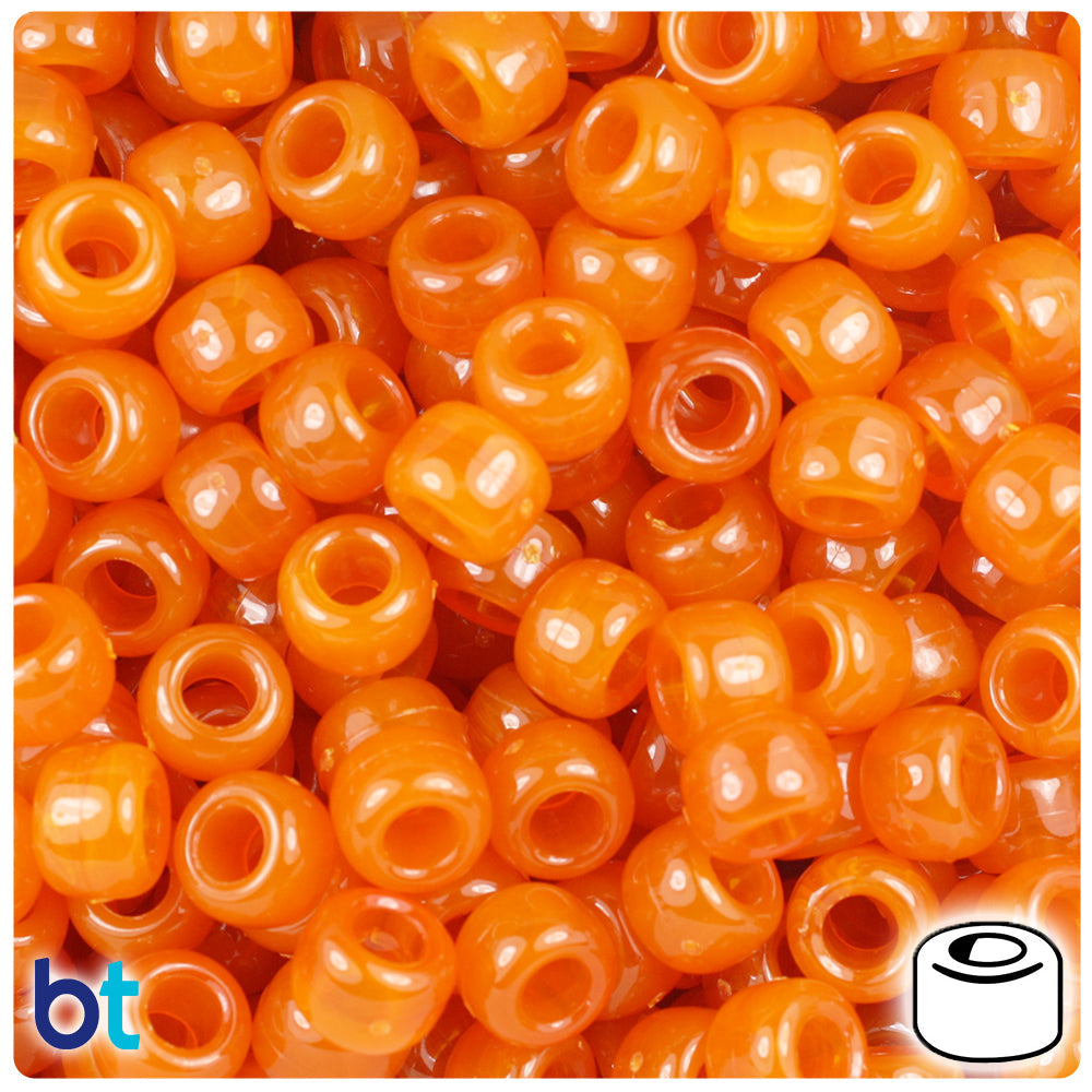 BeadTin Tiger Coral Transparent 9mm Barrel Plastic Pony Beads (500pcs)