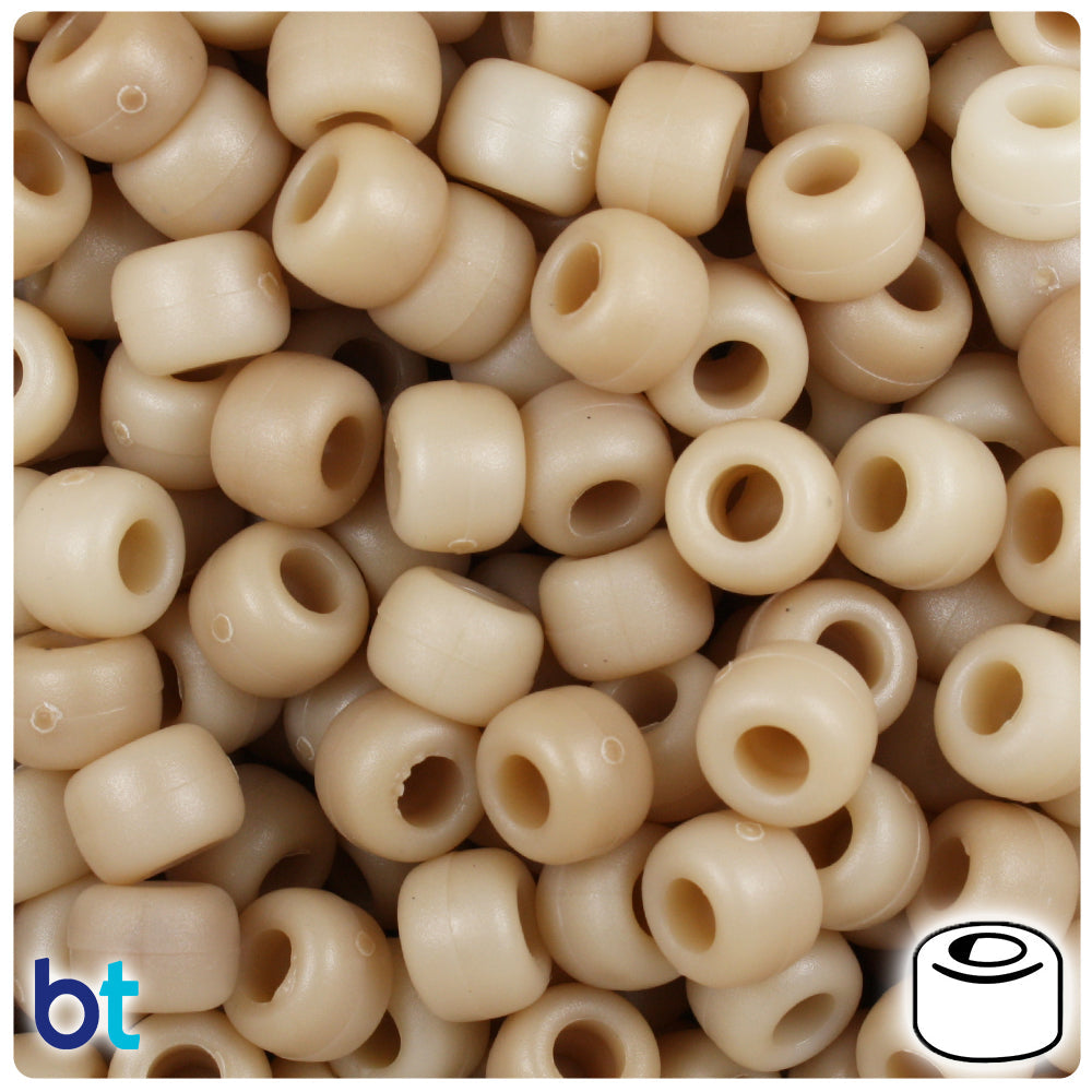 BeadTin Light Bone Matte 9mm Barrel Plastic Pony Beads (500pcs)