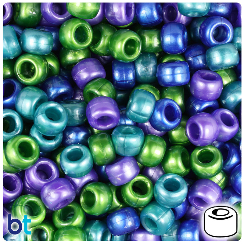 BeadTin Cool Mix Pearl 9mm Barrel Plastic Pony Beads (500pcs)