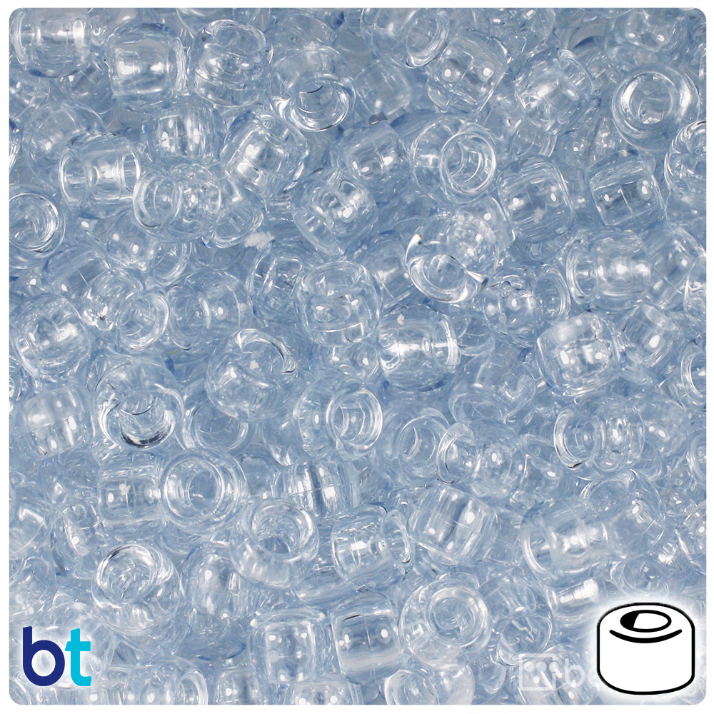 BeadTin Ice Blue Transparent 9mm Barrel Plastic Pony Beads (500pcs)