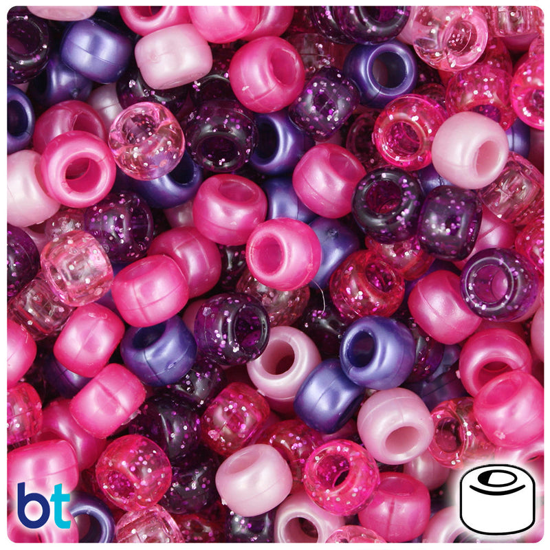 BeadTin Cotton Candy Multi 9mm Barrel Plastic Pony Beads (500pcs)