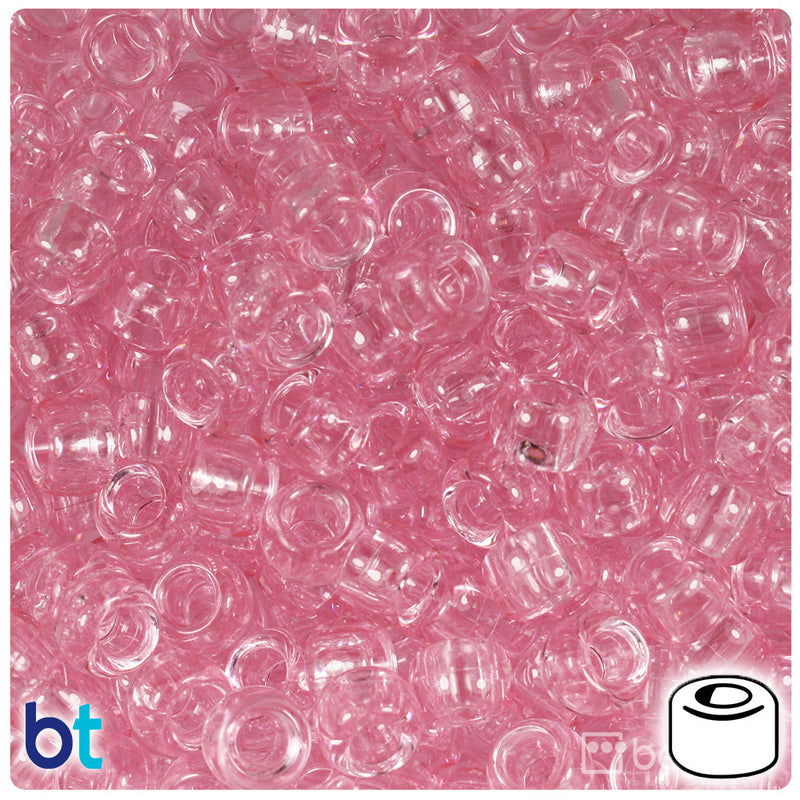 BeadTin Pale Pink Transparent 9mm Barrel Plastic Pony Beads (500pcs)