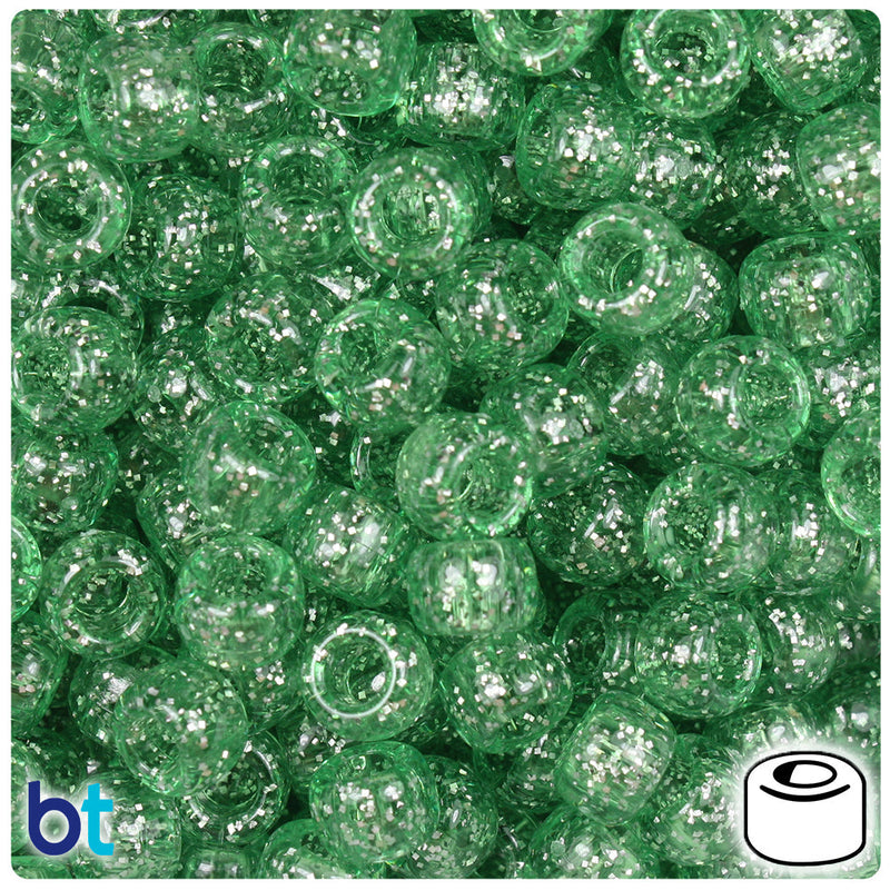 BeadTin Peridot Sparkle 9mm Barrel Plastic Pony Beads (500pcs)