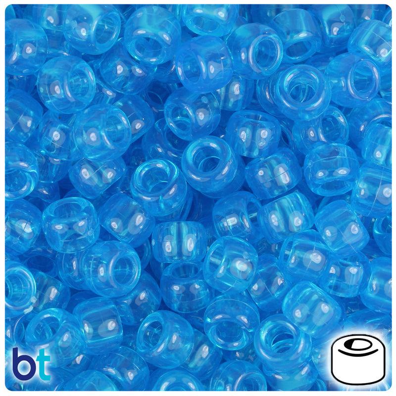 BeadTin Cloudy Blue Transparent 9mm Barrel Plastic Pony Beads (500pcs)