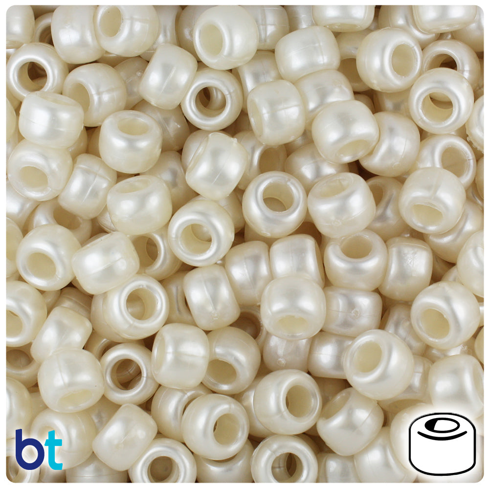 BeadTin Natural Pearl 9mm Barrel Plastic Pony Beads (500pcs)