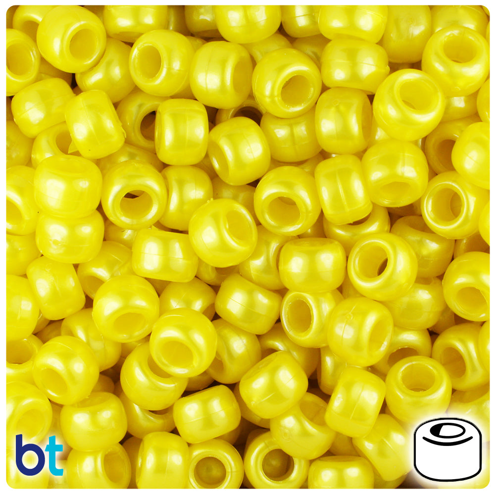 BeadTin Yellow Pearl 9mm Barrel Plastic Pony Beads (500pcs)