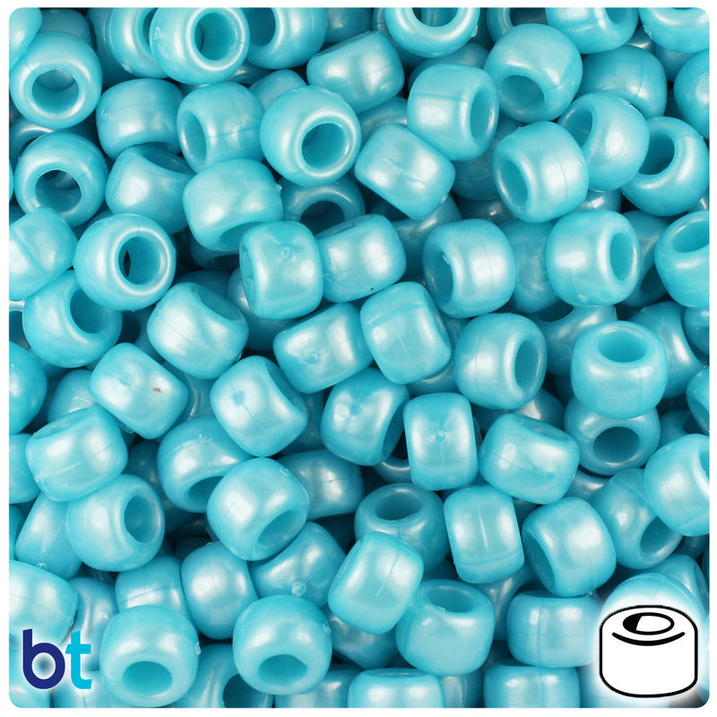 BeadTin Light Blue Pearl 9mm Barrel Plastic Pony Beads (500pcs)