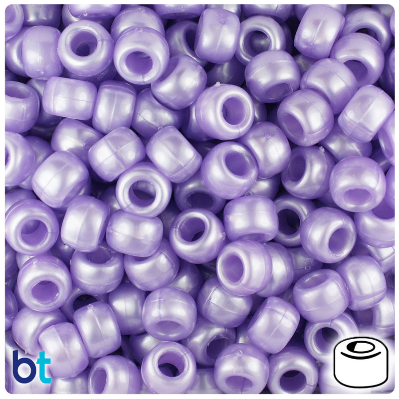 BeadTin Light Purple Pearl 9mm Barrel Plastic Pony Beads (500pcs)