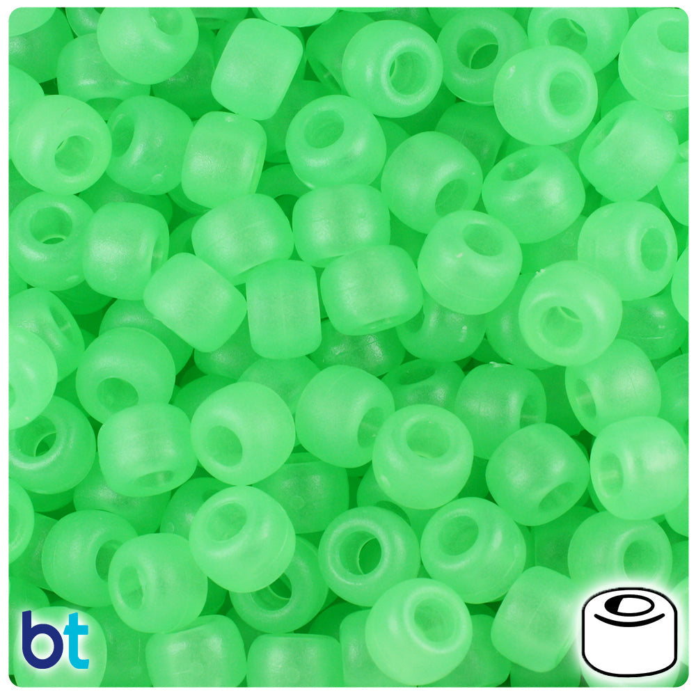 BeadTin Green Glow Frosted 9mm Barrel Plastic Pony Beads (500pcs)