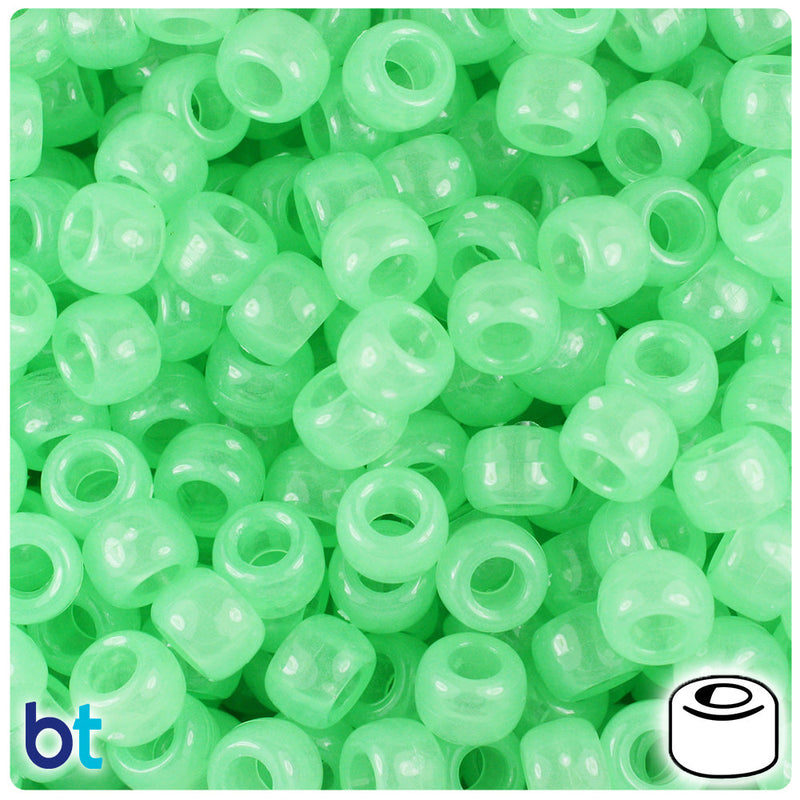 BeadTin Green Glow 9mm Barrel Plastic Pony Beads (500pcs)