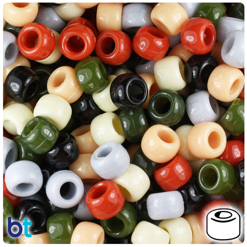 BeadTin Natural Mix Opaque 9mm Barrel Plastic Pony Beads (500pcs)