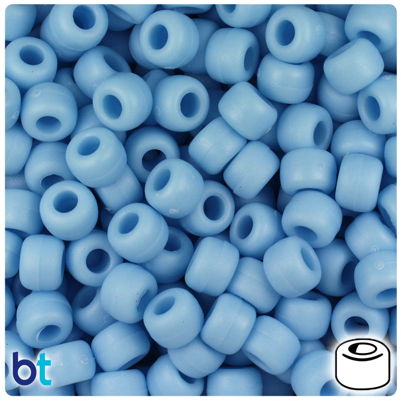 BeadTin Lady's Blue Matte 9mm Barrel Plastic Pony Beads (500pcs)