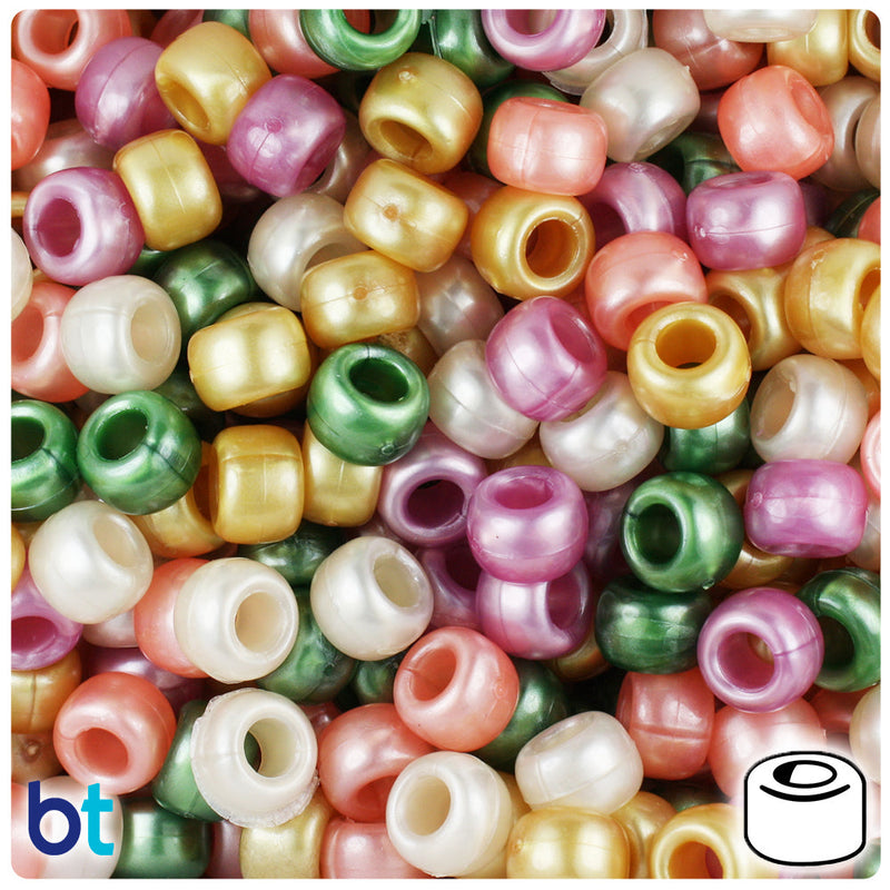 BeadTin Warm Mix Pearl 9mm Barrel Plastic Pony Beads (500pcs)