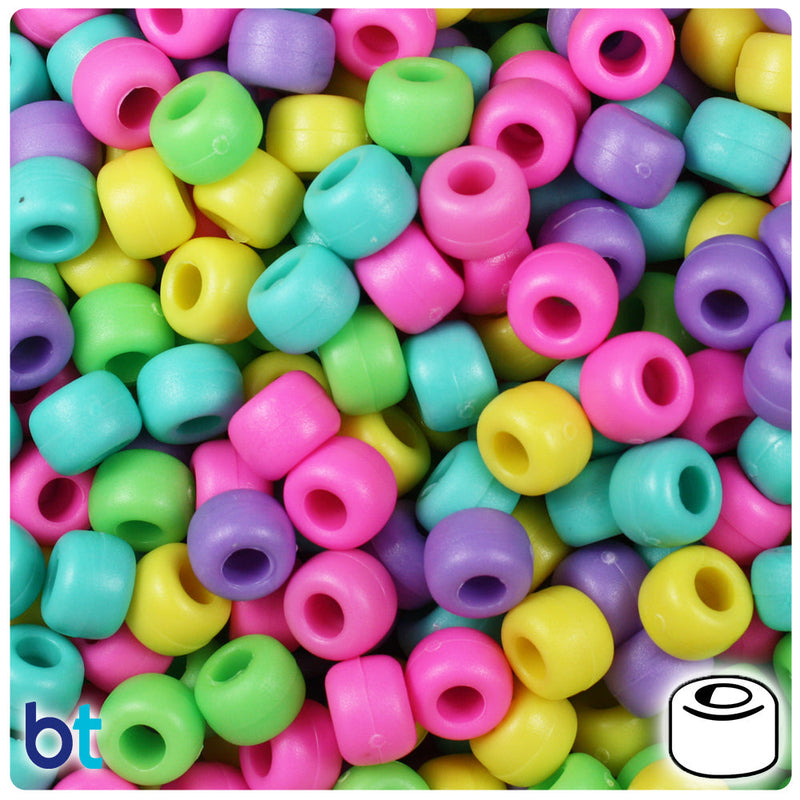 BeadTin Candy Mix Matte 9mm Barrel Plastic Pony Beads (500pcs)