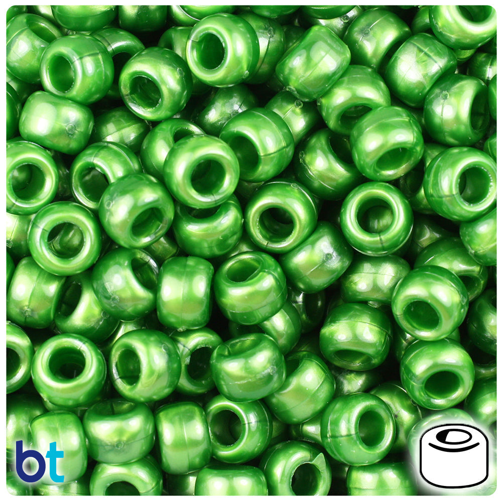 BeadTin Dark Green Pearl 9mm Barrel Plastic Pony Beads (500pcs)