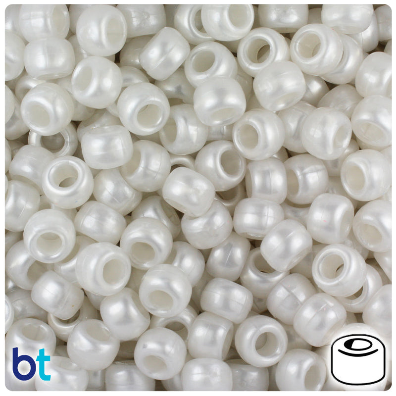 BeadTin Bridal Pearl 9mm Barrel Plastic Pony Beads (500pcs)