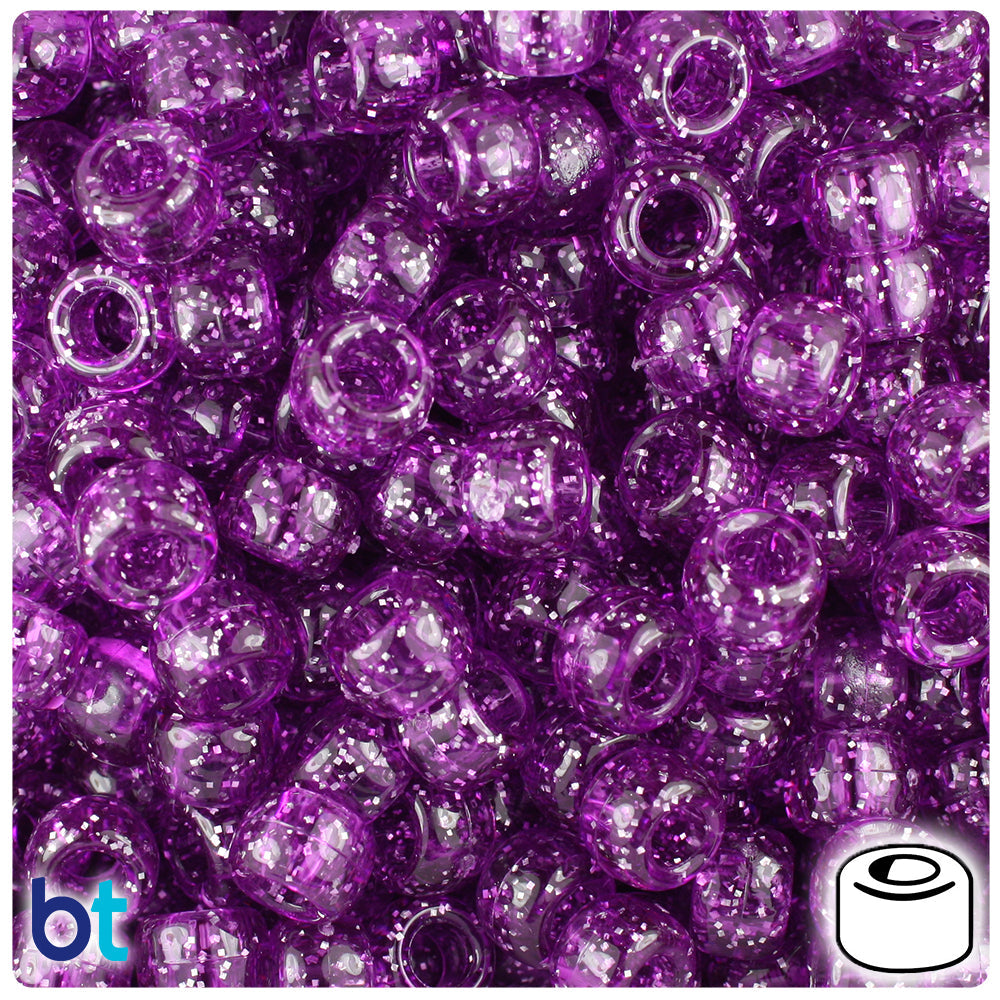 BeadTin Lilac Sparkle 9mm Barrel Plastic Pony Beads (500pcs)