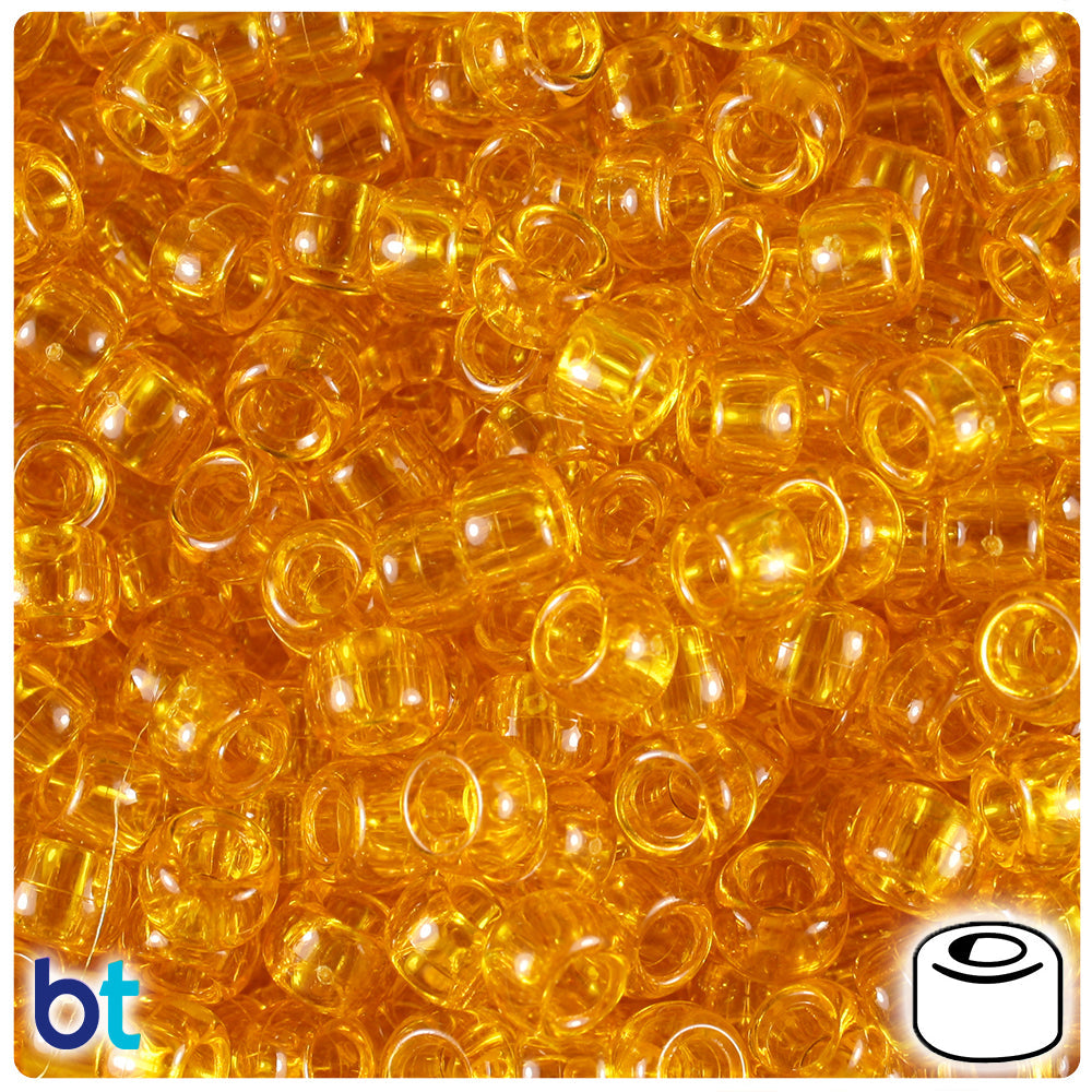BeadTin Sun Gold Transparent 9mm Barrel Plastic Pony Beads (500pcs)